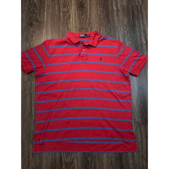 Polo Ralph Lauren Shirt Red Blue Striped Polo Shirt Navy Blue Pony Logo XXL - Picture 1 of 6